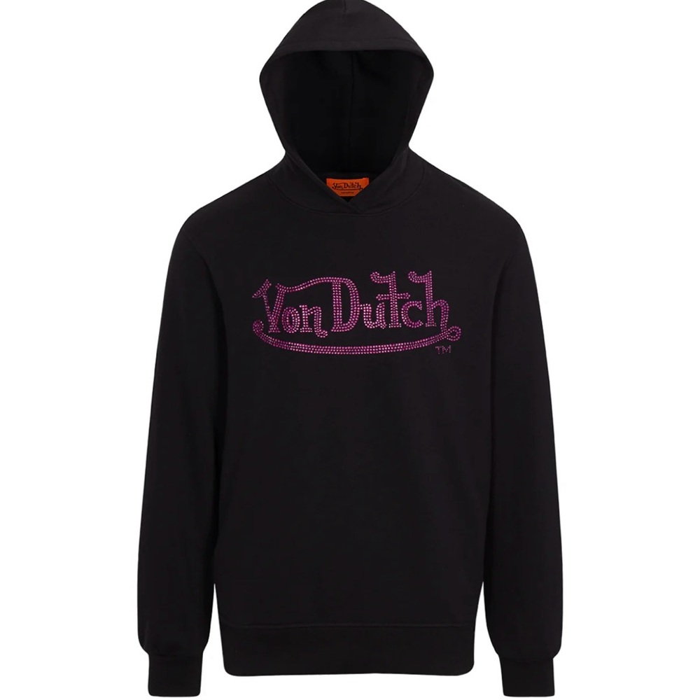 Von Dutch Black Hoodie with purple rhinestones